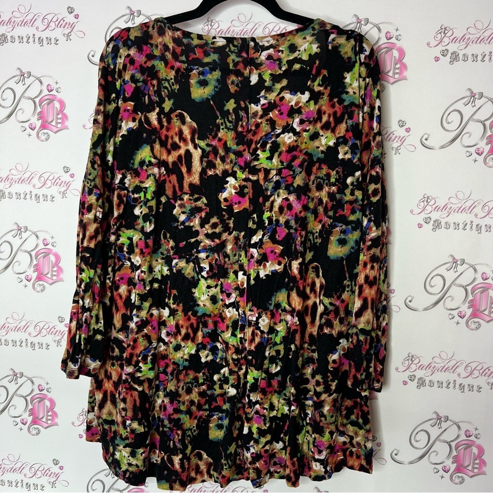 Cynthia Rowley Black and Pink Ruffled long Sleeve Blouse cheetah print leopard - Picture 2 of 6